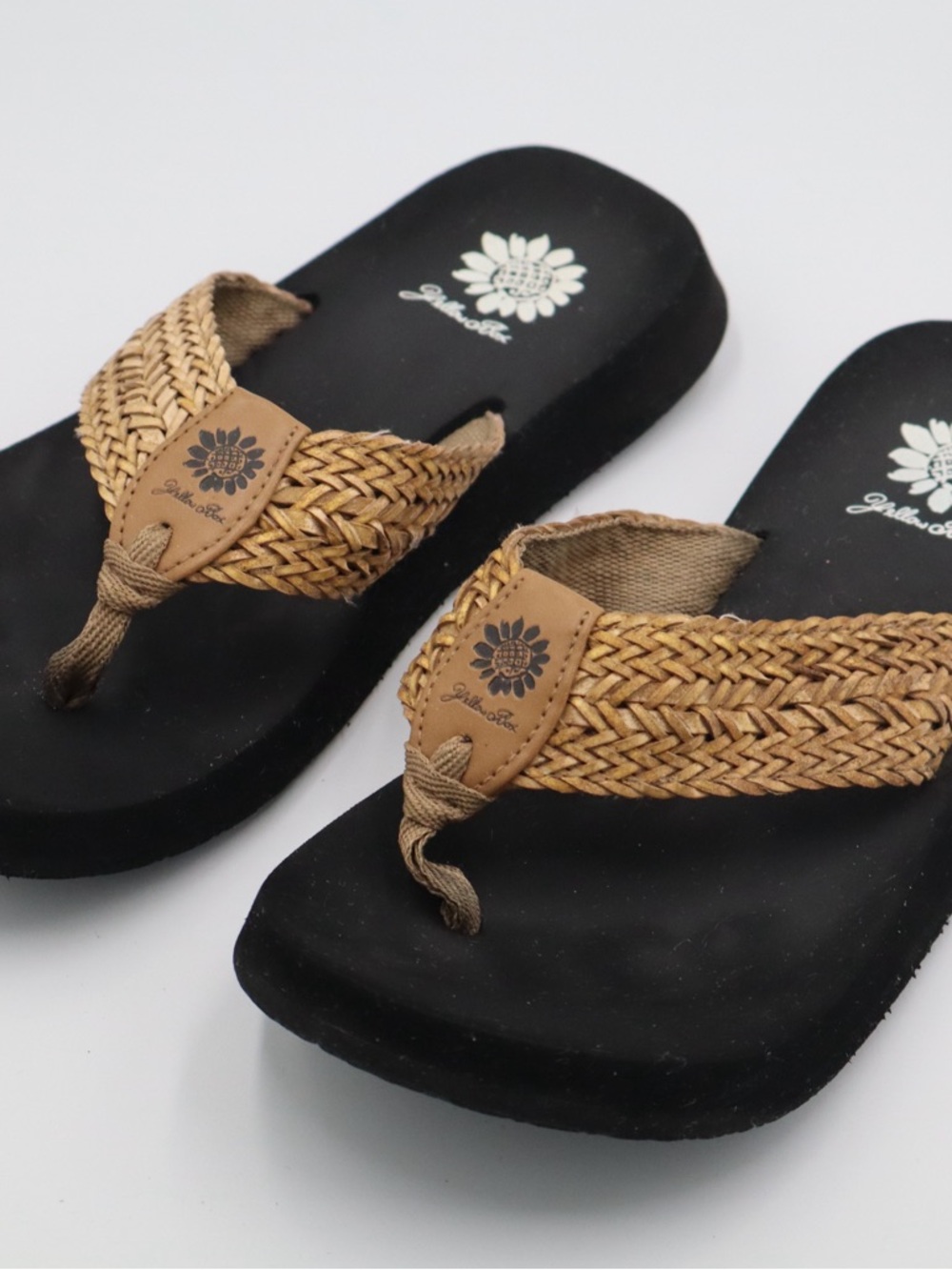 Yellow Box Black & Tan Braided Thong Sandals